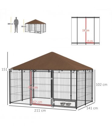 PawHut Outdoor Dog House Kennel with Canopy Top & Lock Rotating Bowl Holder