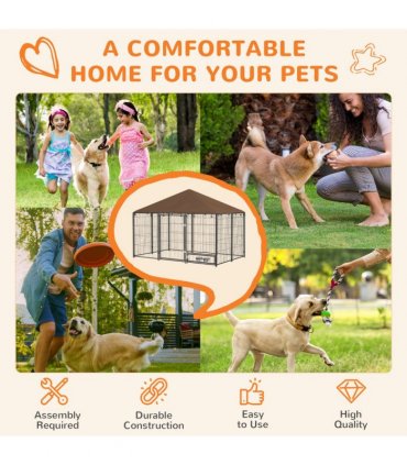 PawHut Outdoor Dog House Kennel with Canopy Top & Lock Rotating Bowl Holder