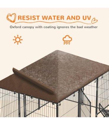 PawHut Outdoor Dog House Kennel with Canopy Top & Lock Rotating Bowl Holder