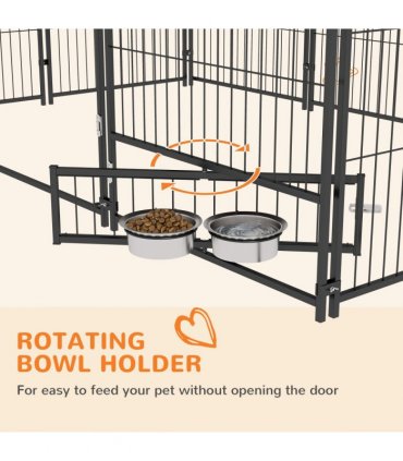 PawHut Outdoor Dog House Kennel with Canopy Top & Lock Rotating Bowl Holder