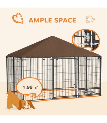 PawHut Outdoor Dog House Kennel with Canopy Top & Lock Rotating Bowl Holder