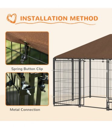 PawHut Outdoor Dog House Kennel with Canopy Top & Lock Rotating Bowl Holder