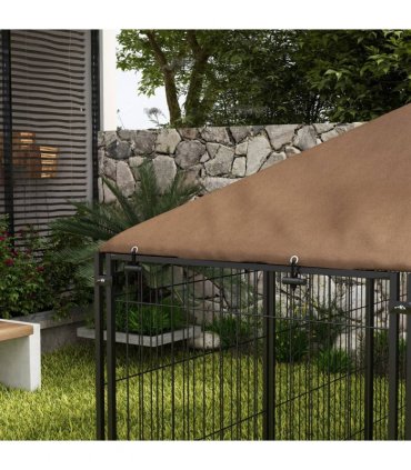 PawHut Outdoor Dog House Kennel with Canopy Top & Lock Rotating Bowl Holder
