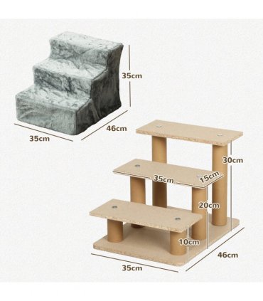 PawHut Three-Step Portable Dog Stairs with Washable Plush Cover, for Small Pets