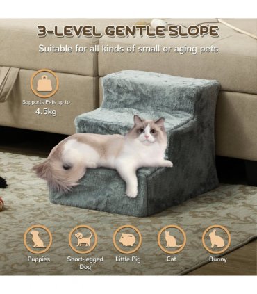 PawHut Three-Step Portable Dog Stairs with Washable Plush Cover, for Small Pets