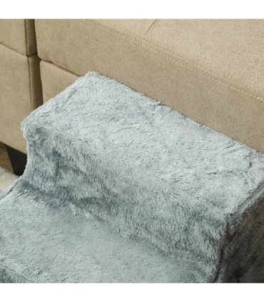 PawHut Three-Step Portable Dog Stairs with Washable Plush Cover, for Small Pets
