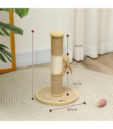 PawHut 47cm Tall Cat Scratching Post for Indoor Cats, with Sisal Rope, Brown