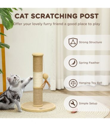 PawHut 47cm Tall Cat Scratching Post for Indoor Cats, with Sisal Rope, Brown