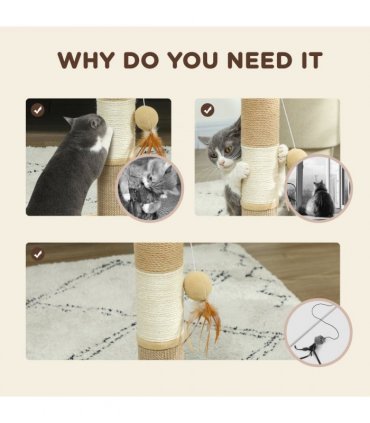 PawHut 47cm Tall Cat Scratching Post for Indoor Cats, with Sisal Rope, Brown