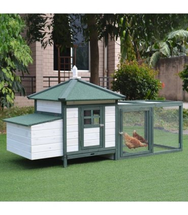 PawHut Chicken Coop Hen Poultry House w/ Nesting Box Outdoor Run Patio Wooden