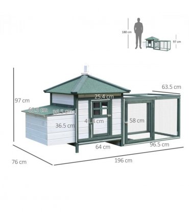PawHut Chicken Coop Hen Poultry House w/ Nesting Box Outdoor Run Patio Wooden