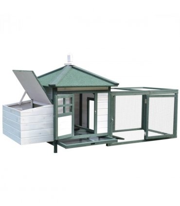 PawHut Chicken Coop Hen Poultry House w/ Nesting Box Outdoor Run Patio Wooden