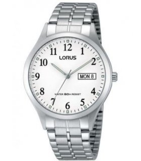 Lorus Mens Day Date White Dial Big Number Stainless steel Bracelet Watch RXN01DX5