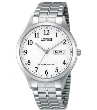 Lorus Mens Day Date White Dial Big Number Stainless steel Bracelet Watch RXN01DX5
