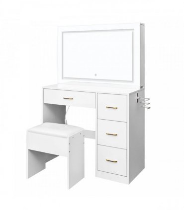 White hemp surface particle board with triamine 4 drawers 2 side push-pull storage rack 1 LED touch mirror dressing table set with power strip and hair dryer holder