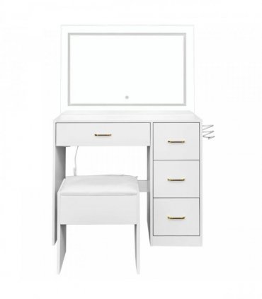 White hemp surface particle board with triamine 4 drawers 2 side push-pull storage rack 1 LED touch mirror dressing table set with power strip and hair dryer holder