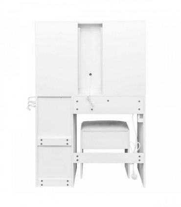 White hemp surface particle board with triamine 4 drawers 2 side push-pull storage rack 1 LED touch mirror dressing table set with power strip and hair dryer holder