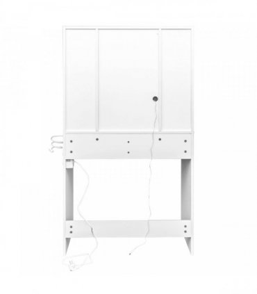 White, hemp surface particle board with triamine, 2 drawers and 4 shelves, dressing table set, LED three-color dimming touch mirror, with power strip, hair dryer holder, glass table top