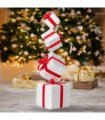 3FT Lighted Gift Box Tower, Pre-lit Stacked Present Boxes Ornament with 80 LED Warm White Lights and Stakes for Christmas Outdoor Indoor Decorations Lighted Holiday Displays