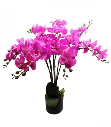 85cm Artificial Deluxe Bush Orchid - Dark Pink with Black Pot