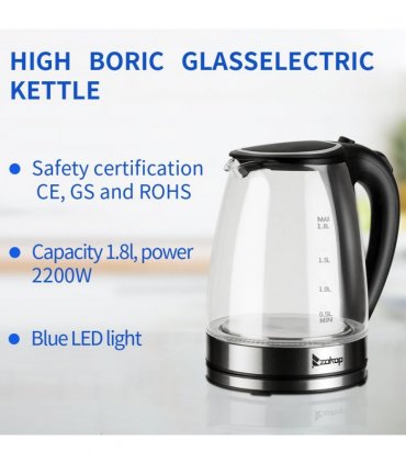 [Same model: 94353526] HD-1857-A 220V 2000W 1.8L Electric Glass Kettle UK Plug