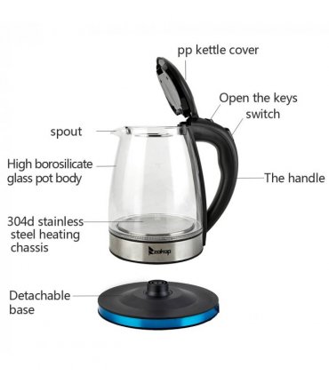 [Same model: 22701299]ZOKOP HD-1861-A 220V 2000W 1.8L Electric Glass Kettle UK Plug