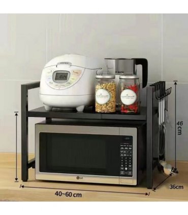 Black single-layer double bar with 6 hooks and extendable kitchen storage rack