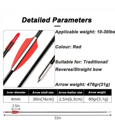 30x Fiberglass Archery Arrows for Compound&Recurve Bow Target Shooting Practice