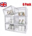 6 Pack Transparent Shoe Storage Boxes Hard Plastic Stackable Shoe Box Organiser