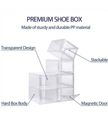 6 Pack Transparent Shoe Storage Boxes Hard Plastic Stackable Shoe Box Organiser