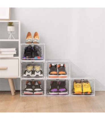 6 Pack Transparent Shoe Storage Boxes Hard Plastic Stackable Shoe Box Organiser