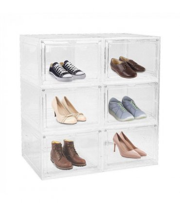 6 Pack Transparent Shoe Storage Boxes Hard Plastic Stackable Shoe Box Organiser