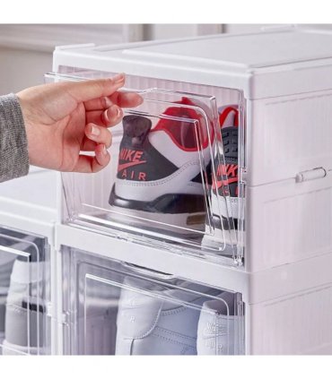 6 Tier Plastic Shoe Storage Box Stackable Foldable Boxes Trainers Organiser