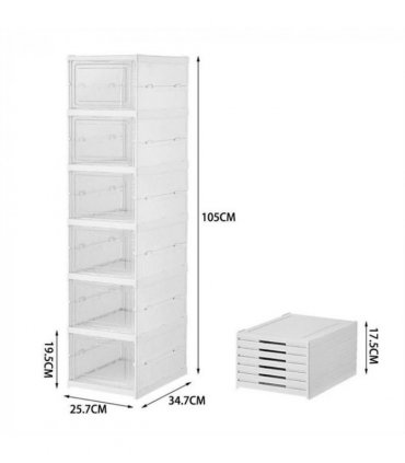6 Tier Plastic Shoe Storage Box Stackable Foldable Boxes Trainers Organiser