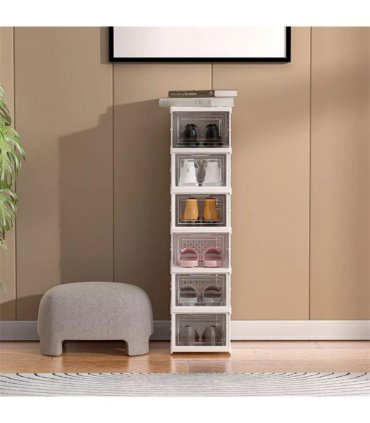 6 Tier Plastic Shoe Storage Box Stackable Foldable Boxes Trainers Organiser