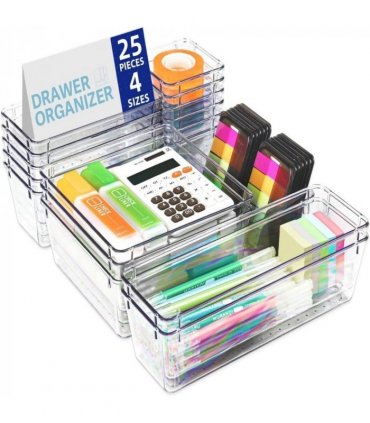 25Pcs Draw Organiser Plastic Box Desk Drawer Fridge Trays Makeup Storage Divider