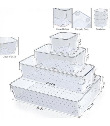 25Pcs Draw Organiser Plastic Box Desk Drawer Fridge Trays Makeup Storage Divider