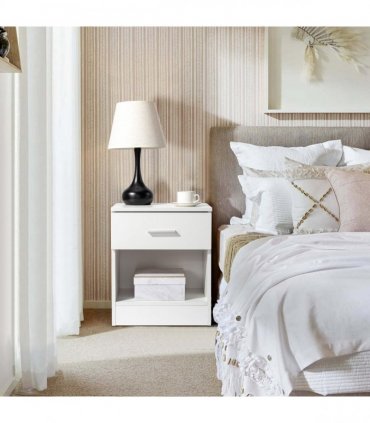 2-Tier Nightstand Set of 2, Bedside Cabinet End Table for Bedroom Home Office, White