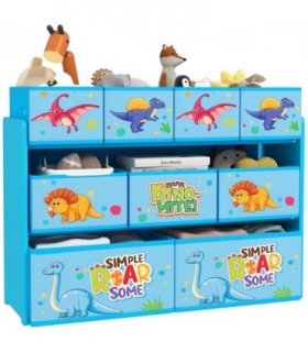 AIYAPLAY 3-Tier Toy Organiser Shelf with 9 Storage Boxes for Bedroom Blue