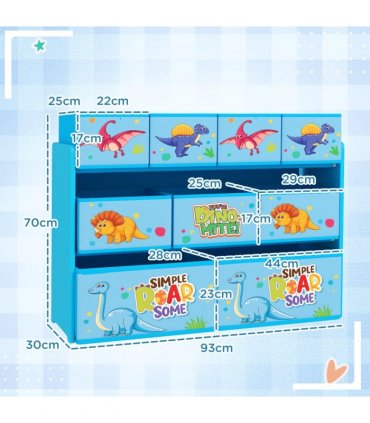 AIYAPLAY 3-Tier Toy Organiser Shelf with 9 Storage Boxes for Bedroom Blue