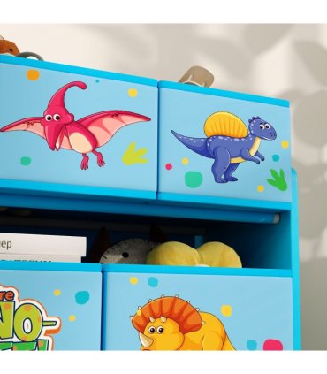 AIYAPLAY 3-Tier Toy Organiser Shelf with 9 Storage Boxes for Bedroom Blue