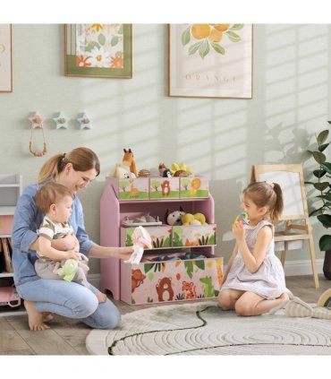 AIYAPLAY Kids Toy Storage Unit with 6 Storage Boxes for Playroom, Pink
