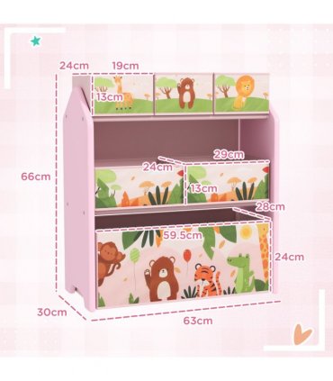 AIYAPLAY Kids Toy Storage Unit with 6 Storage Boxes for Playroom, Pink
