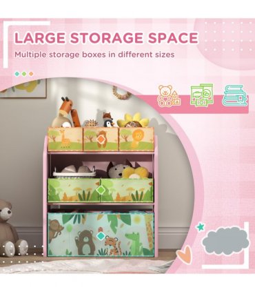 AIYAPLAY Kids Toy Storage Unit with 6 Storage Boxes for Playroom, Pink