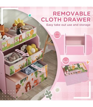 AIYAPLAY Kids Toy Storage Unit with 6 Storage Boxes for Playroom, Pink
