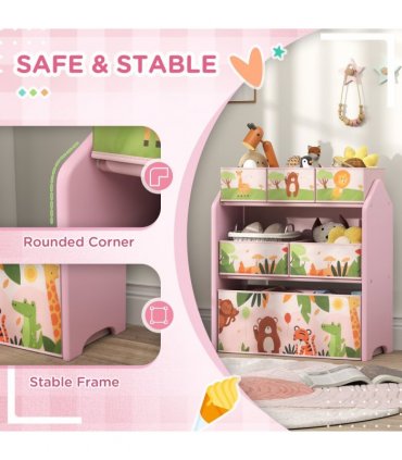 AIYAPLAY Kids Toy Storage Unit with 6 Storage Boxes for Playroom, Pink