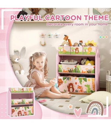 AIYAPLAY Kids Toy Storage Unit with 6 Storage Boxes for Playroom, Pink