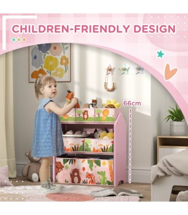 AIYAPLAY Kids Toy Storage Unit with 6 Storage Boxes for Playroom, Pink
