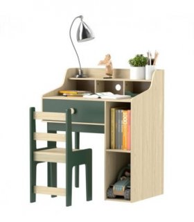 AIYAPLAY Kids Desk and Chair Set with Storage Shelves, Drawer, Green