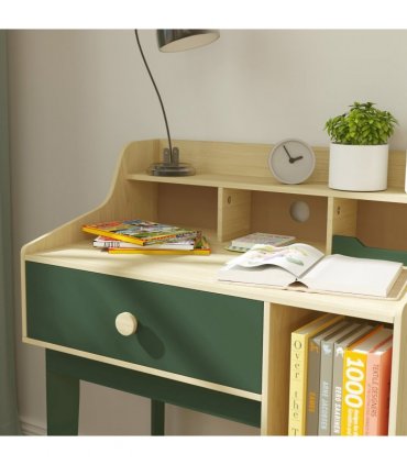 AIYAPLAY Kids Desk and Chair Set with Storage Shelves, Drawer, Green